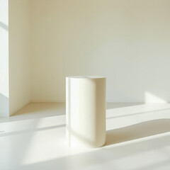 white cylindrical pedestal a sunlit room