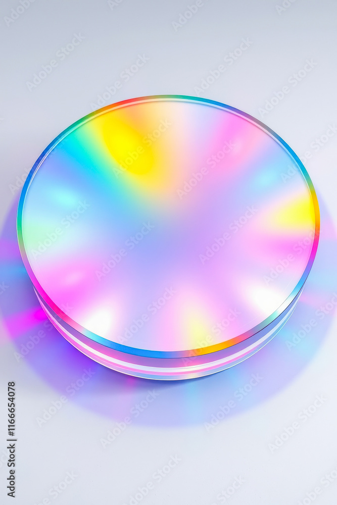 Poster iridescent round platform with multicolored light ring