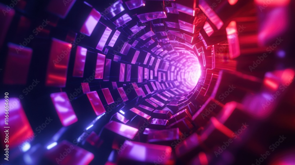 Wall mural neon red and purple cubes arranged in a spiral, creating a sense of depth and movement.