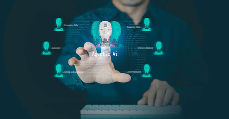 Agentic AI and generative artificial intelligence. robotic processes automation and data analysis, technologies machine learning and natural language processing to enable it to work on its owner