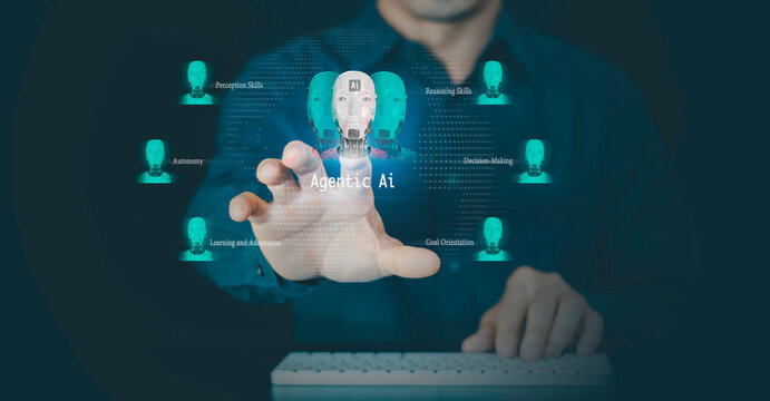 Agentic AI and generative artificial intelligence. robotic processes automation and data analysis, technologies machine learning and natural language processing to enable it to work on its owner