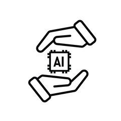 brain icon. artificial intelligence chip in hand. Chip design in hand. Education, technology and brain protection vector design. Line design style