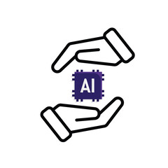 brain icon. artificial intelligence chip in hand. Chip design in hand. Education, technology and brain protection vector design. Mixed design style