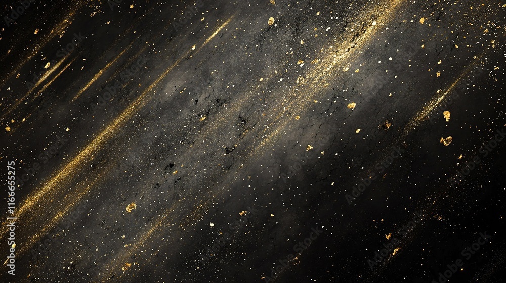 Poster dark background with golden diagonal lines and sparkling texture