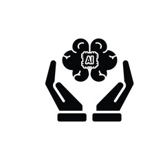 brain icon. brain and artificial intelligence in hand. Brain design and chip in the middle. Education, technology and protection vector design. Solid design style