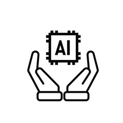 brain icon. artificial intelligence chip in hand. Chip design in hand. Education, technology and brain protection vector design. Line design style