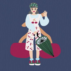 Cherry girl hold umbrella