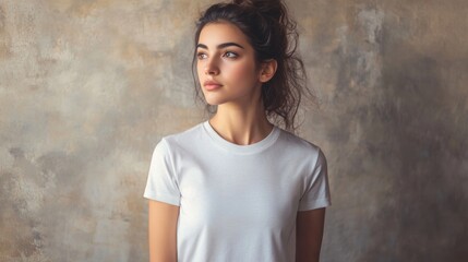Woman posing in white t-shirt