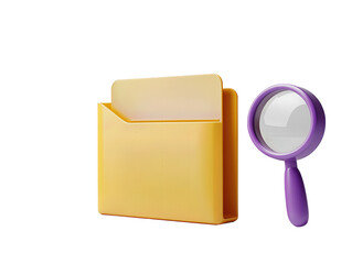 Isolated Yellow Folder and Purple Magnifying Glass