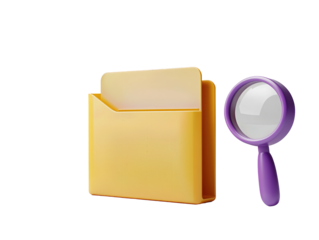 Isolated Yellow Folder and Purple Magnifying Glass