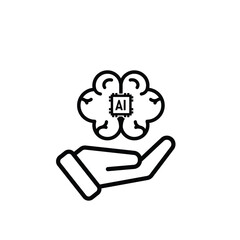brain icon. brain and artificial intelligence in hand. Brain design and chip in the middle. Education, technology and protection vector design. Line design style