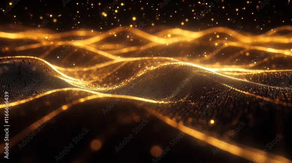 Poster intricate lines and dots creating a glowing abstract network on a dark background, symbolizing conne