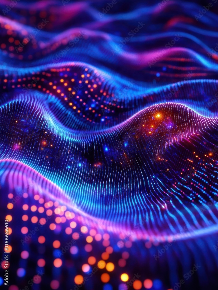 Poster abstract cyber space environment background. digital particles grid virtual reality. graphic concept