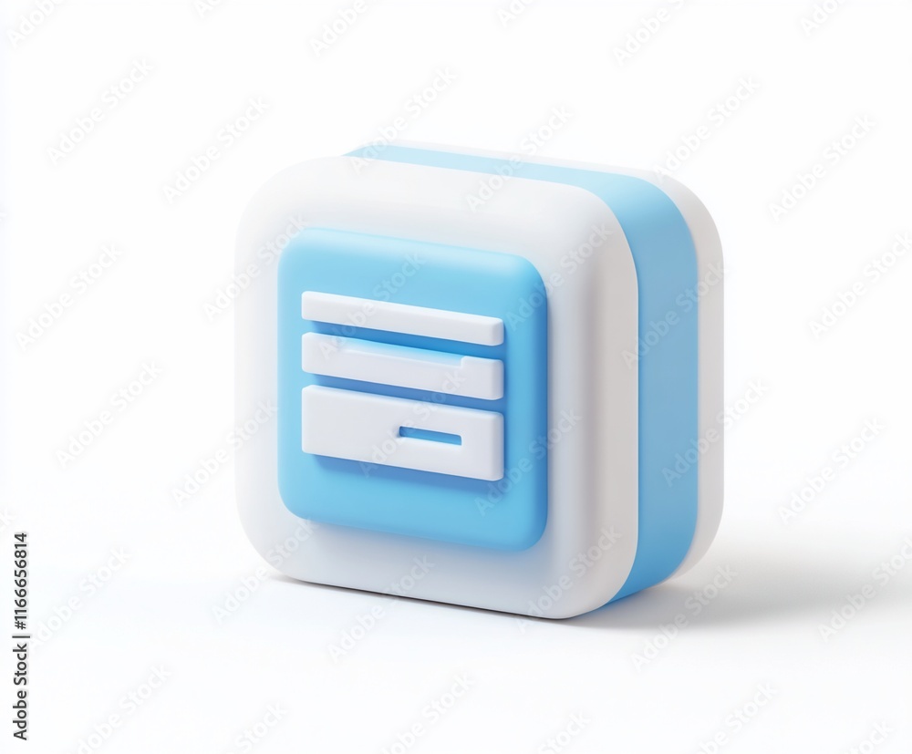 Poster 3D render of a light blue and white square icon symbolizing data storage or a file cabinet.