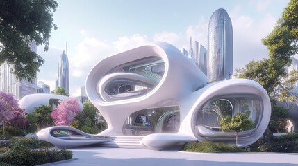 Futuristic 3D Printed Home in Vibrant Urban Environment - Ultra-Detailed Artistic Representation of Innovative Design