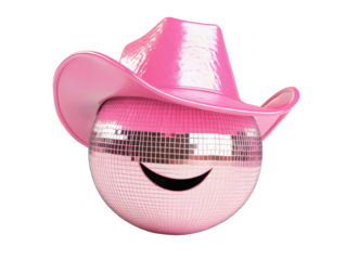 Isolated Pink Disco Ball with Cowboy Hat