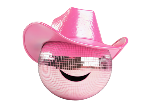 Isolated Pink Disco Ball with Cowboy Hat