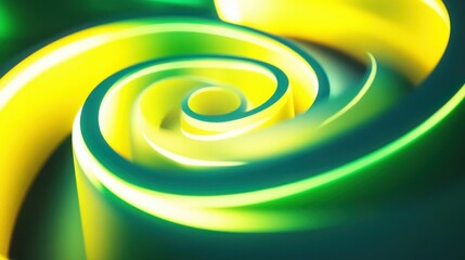 Neon yellow and green spirals twisting around each other, creating a dynamic 3D effect.