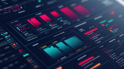 Gamification Futuristic dashboard with vibrant data visualizations and graphs.