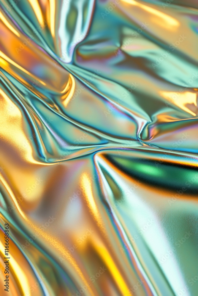 Poster abstract iridescent fabric with flowing folds and shimmering colors.