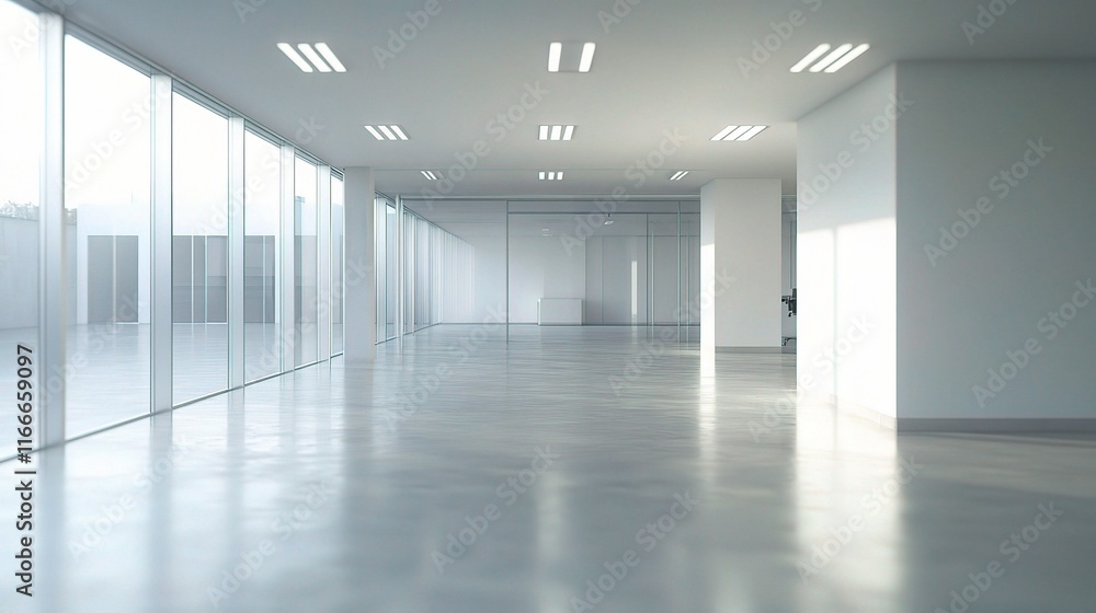 Poster modern office space with abstract light and blurred bokeh effect