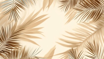 Beige and brown palm leaves frame on a light background.