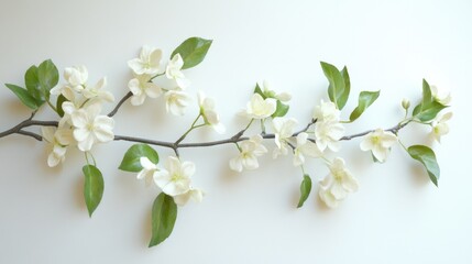 Fototapeta premium White flower branch with green leaves