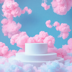 two-tiered white platform a dreamy cloud setting