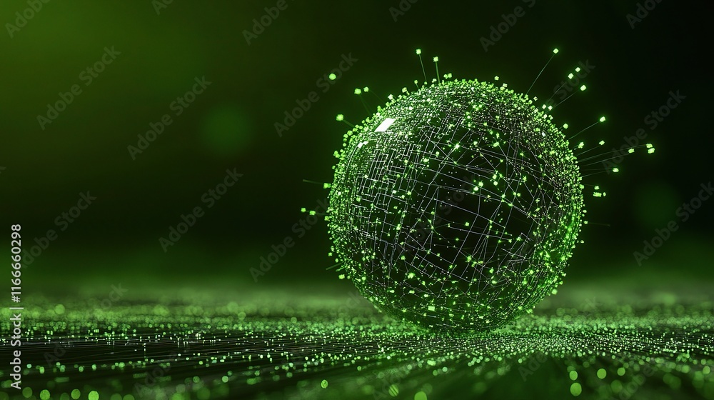 Poster futuristic smart network connection concept in green with glowing elements