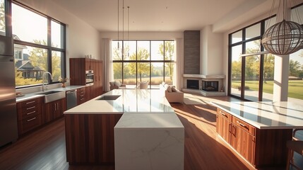 Modern Minimalist Kitchen with Open Concept Design and Abundant Natural Light