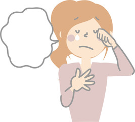 cute doodle hand draw facial expression speech bubble balloon with sad crying girl woman character, text box think speak talk banner, flat png transparent element design