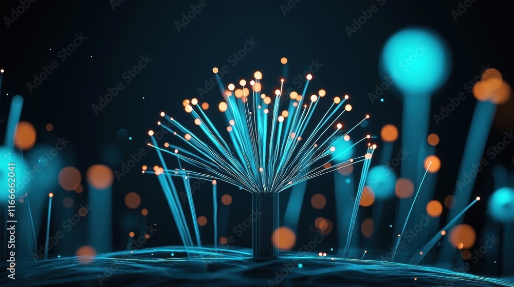 Aufkleber fiber optic cables forming intricate patterns against a dark background, symbolizing the complexity 