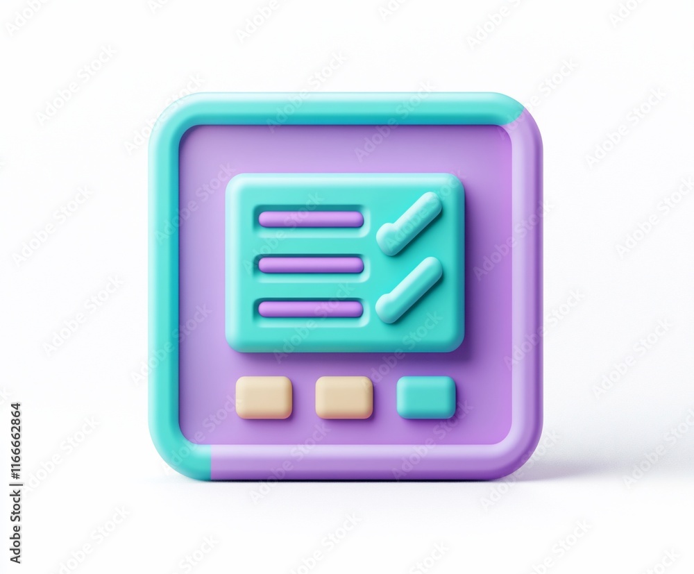 Poster 3d render of a pastel-colored checklist app icon.