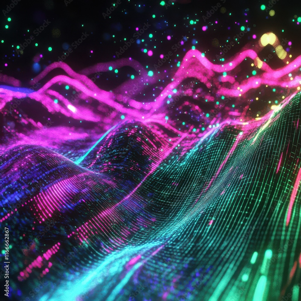 Poster data waves. modern neon abstract backdrop. virtual ciberspace.