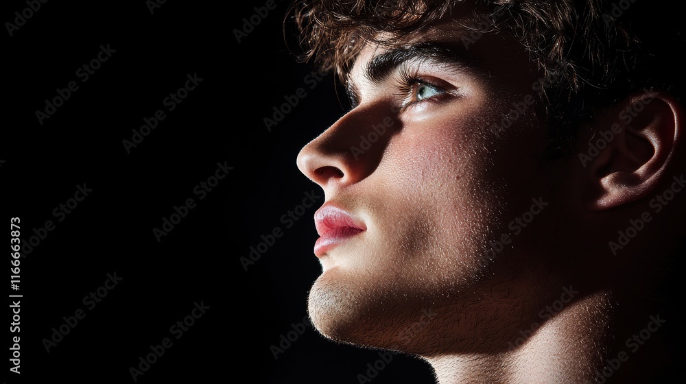 Poster a portrait with dramatic side lighting, emphasizing the subject features and creating a sense of dep