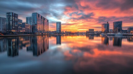Fototapeta premium Cityscape Reflection at Sunset