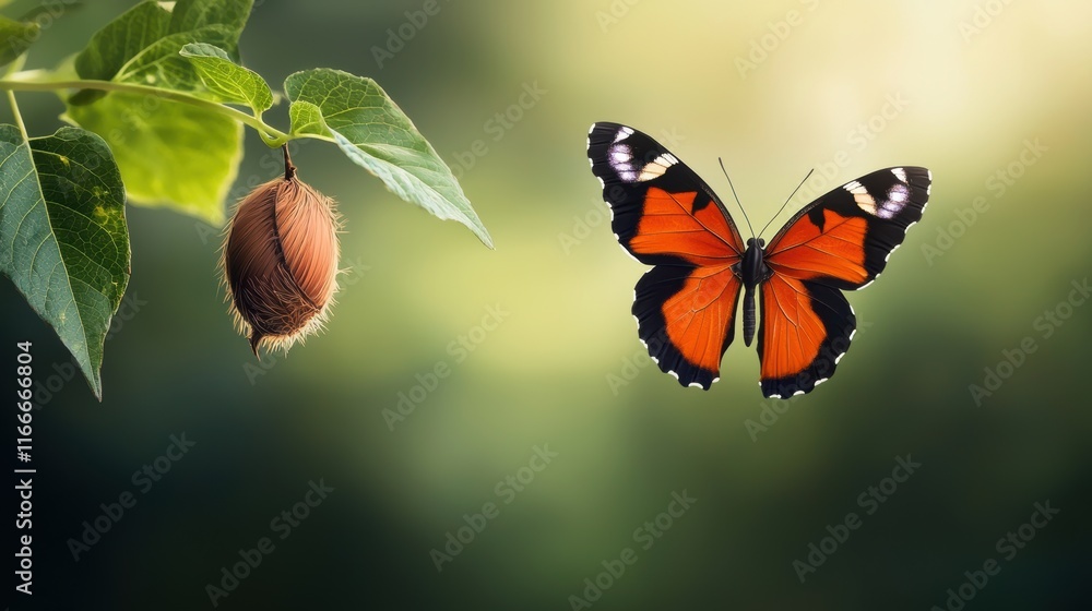 Poster a close up shot of a butterfly emerging from its cocoon, showcasing the delicate transformation and 