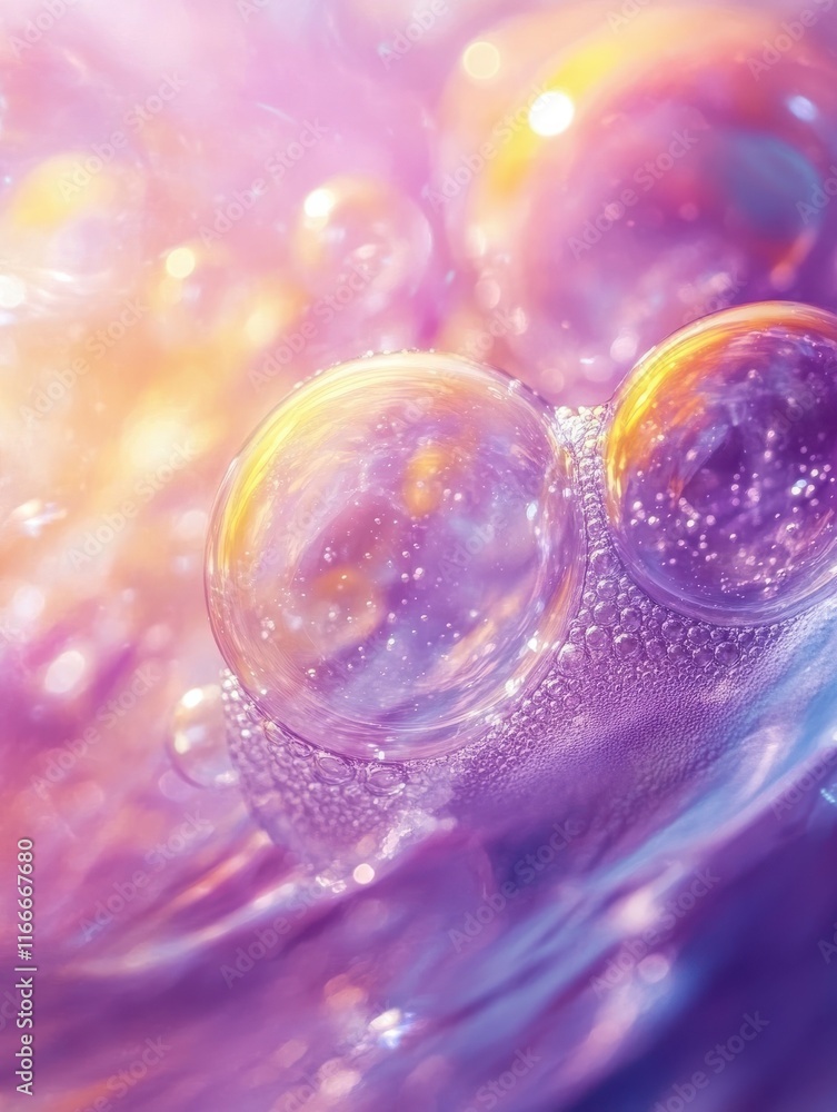 Aufkleber purple and yellow soap bubbles in paint create an abstract design suitable for a colorful background