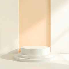 Fototapeta premium three-tiered white circular platform minimalist room