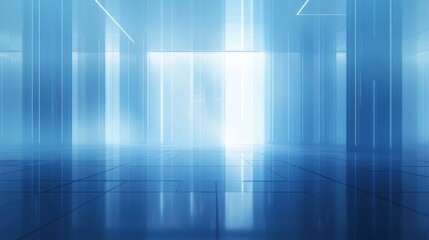 Obraz premium Abstract Blue Futuristic Architecture Interior Design: Reflective Floor and Glowing Lines