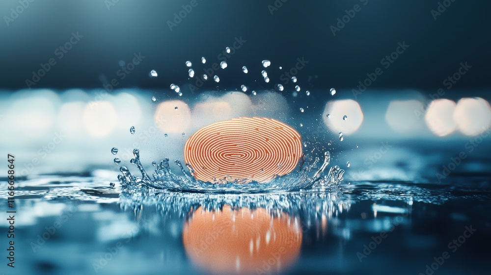 Poster a macro shot of a fingerprint sensor with subtle light reflections, emphasizing the intricate detail