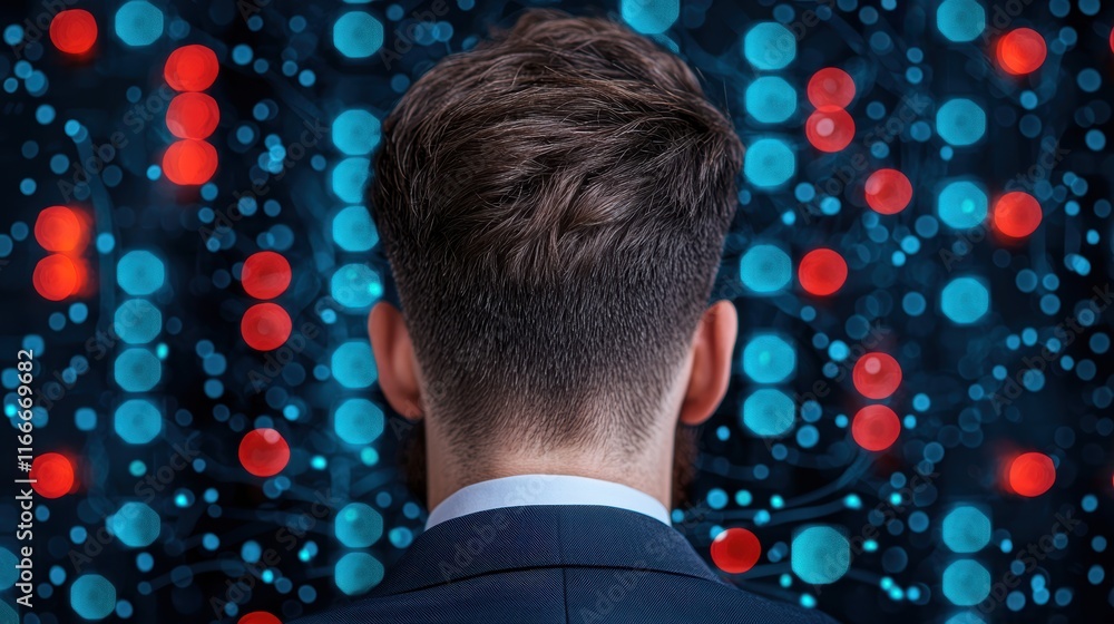 Poster a cybersecurity professional working on a network security system, configuring firewalls and monitor