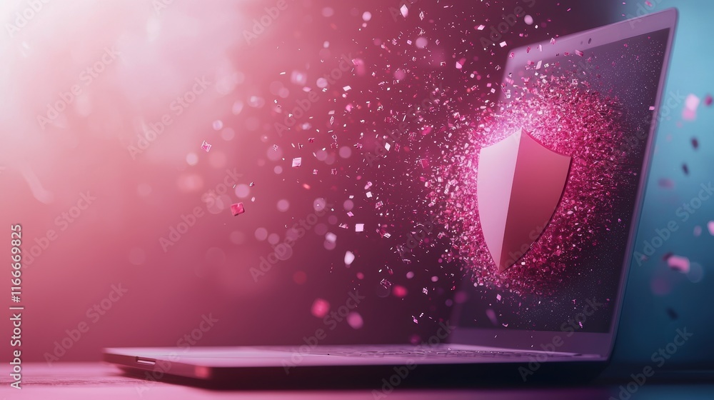Poster a laptop screen with a shield icon blocking a malicious code injection attempt, representing protect