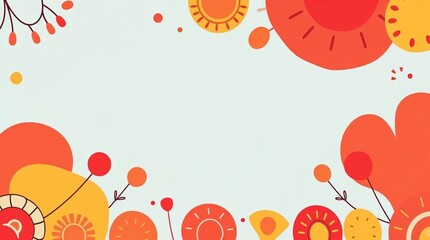 Colorful floral design with stylized flowers and leaves on a light background with copy space