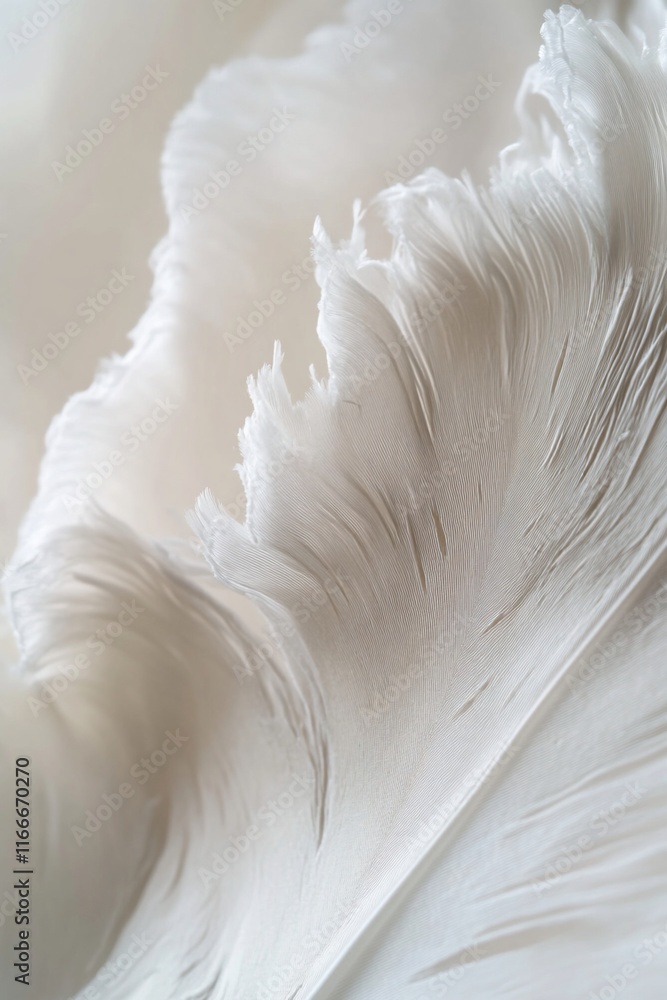 Aufkleber close-up of a single, soft, white ostrich feather with delicate texture and subtle light and shadow.