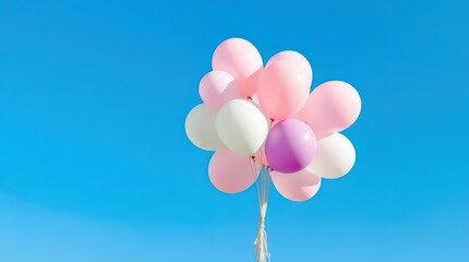 Pastel Balloons Floating in Blue Sky