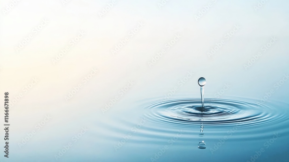 Poster goal of life balance passion concept. a drop of water creating ripples on a calm surface, with a sof