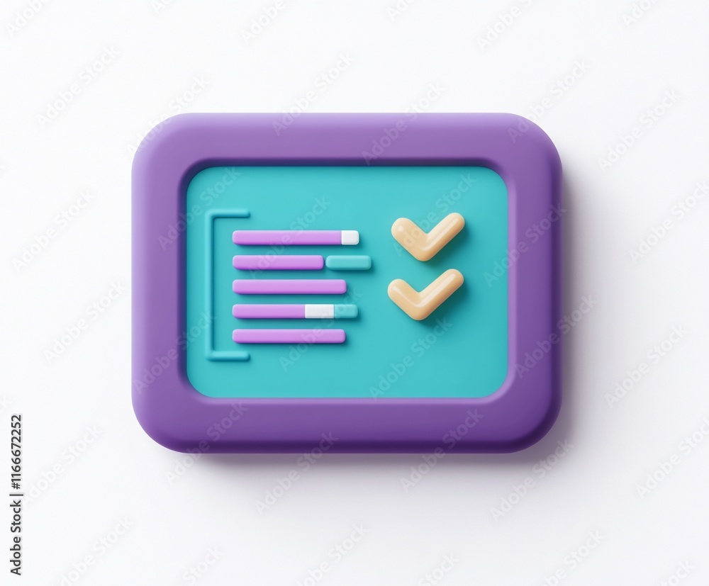 Fototapete 3D render of a checklist app icon with progress bars and checkmarks.