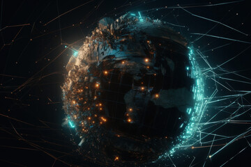 Digital Earth with Illuminated Network Grid