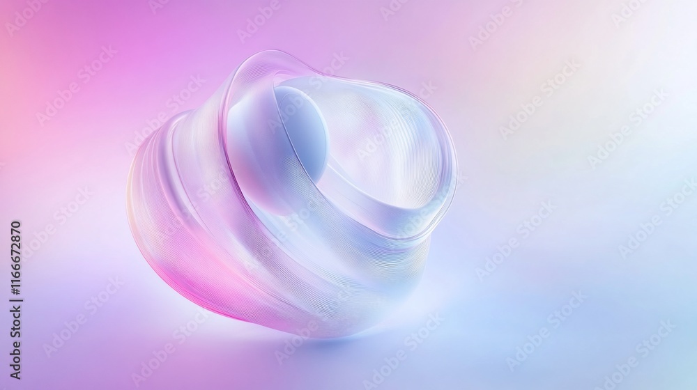 Poster Abstract pastel swirl with sphere, 3D render.